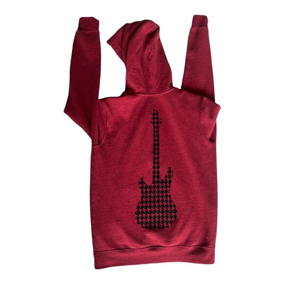 IKKS SWEAT JACKET RED WITH HOUNDSTOOTH GUITAR LOGO ON BACK BOYS 14-16 - Picture 6 of 15